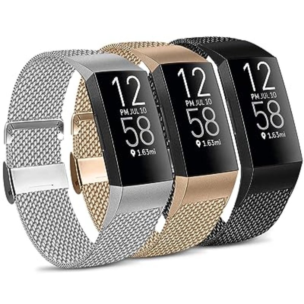 3 Pack Fitbit charge 4 / 3 /3 SE Metal Bands adjustable straps Black Silver Gold